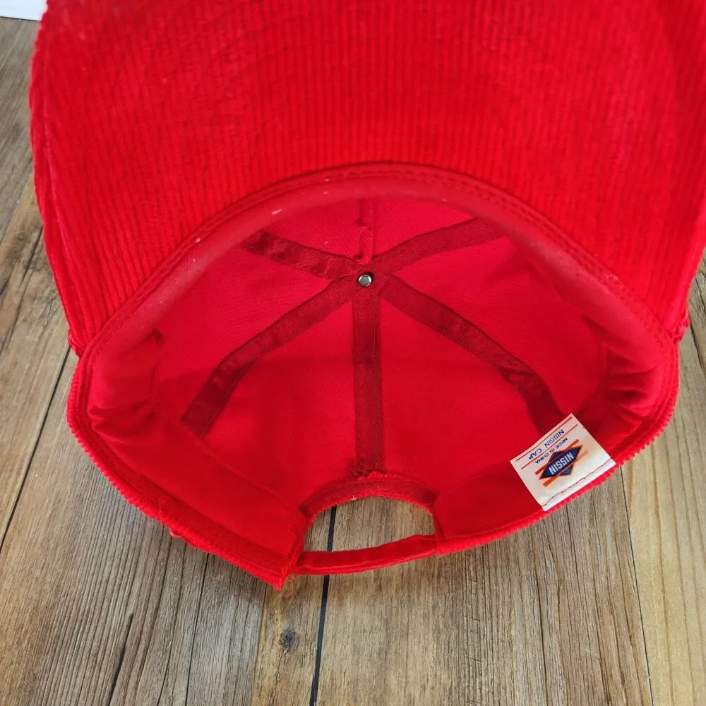 VTG Harry Gaines Kenai River Fishing Guide Patch Strapback Hat Red Corduroy Rope